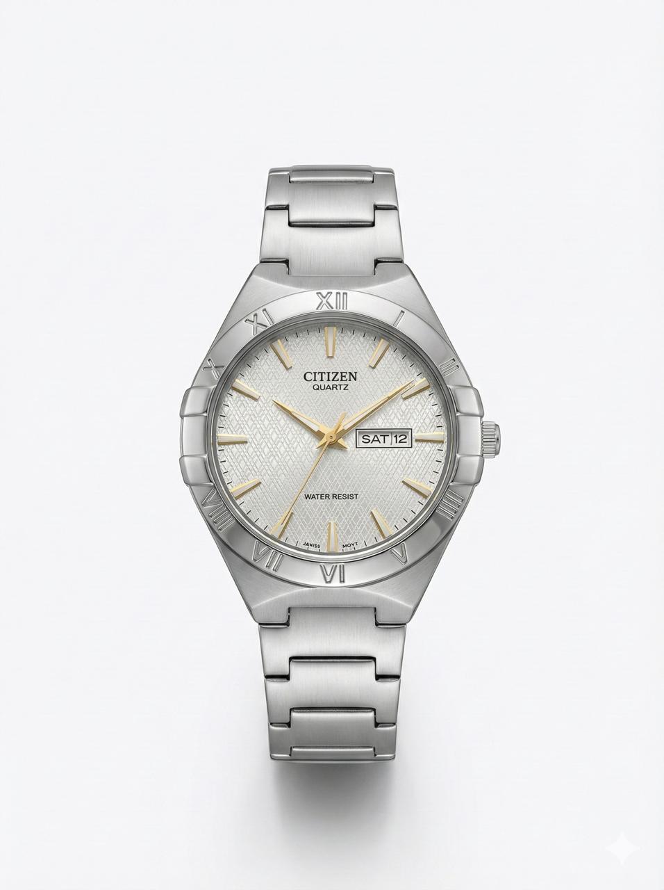 Citizen Quartz Watch – Silver Chain & Gold Accents
