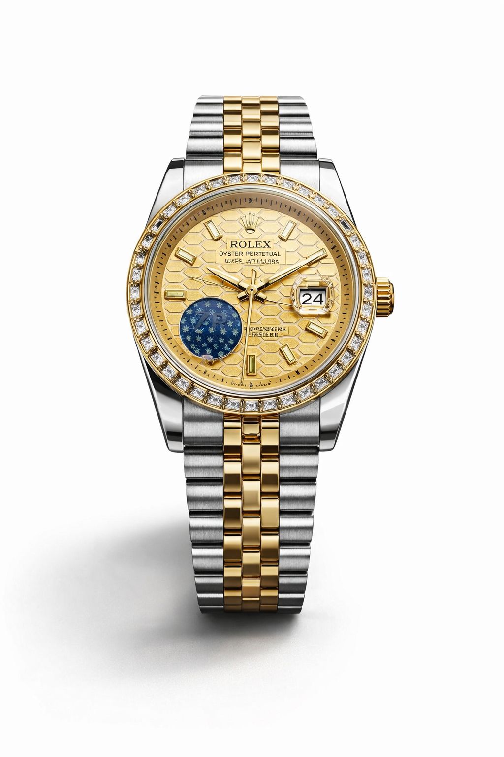 Rolex Oyster Perpetual Jubilee Watch – Gold Dial & Diamond Bezel
