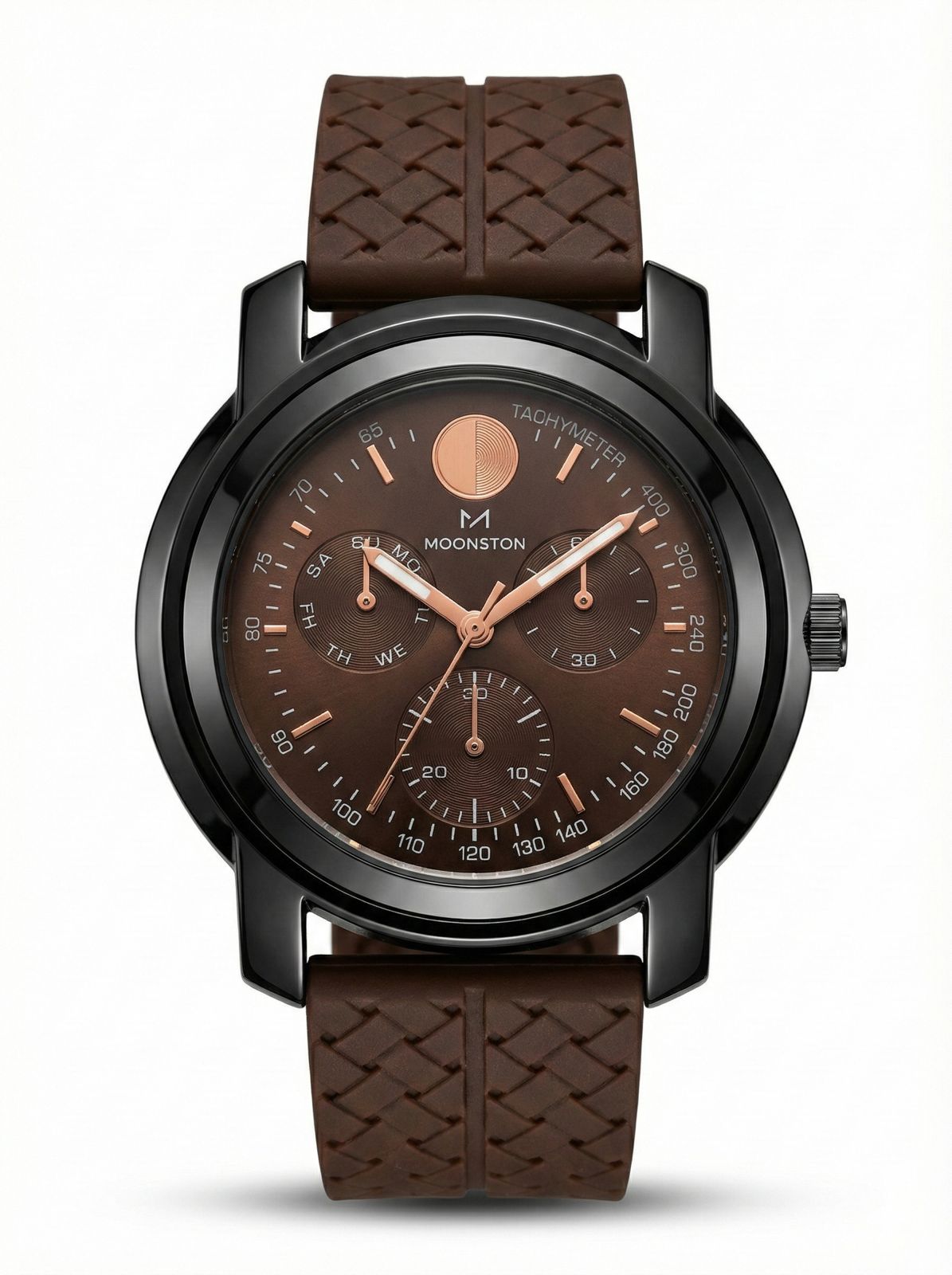 MOONSTON Quartz Watch – Brown Dial & Woven Strap